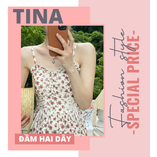 Đầm hai dây hoa nhí QC, chích eo duyên dáng, viền bèo nhỏ ngực, chất lụa mịn, phom dáng dài xinh đi biển, cf thoáng mát