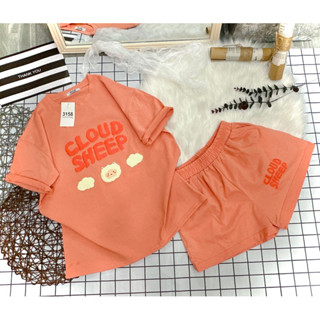 M02 Bộ Thun 3158 tay ngắn cotton khô in [ S.H.E.E.P] Free size 40-70 kg