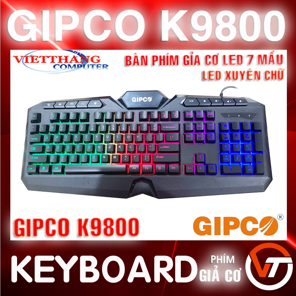 Bàn phím Có dây Văn Phòng Chơi Game Giả cơ GIPCO K9800 Mầu đen Nét Nền xuyên chữ 7 mầu New 100%