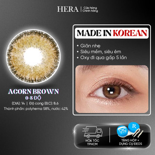Kính Áp Tròng Hera Nâu Sồi Viền Đen 0 - 8 Độ ACORN BROWN Nhập Khẩu Hàn Quốc Lens Cận 6 Tháng