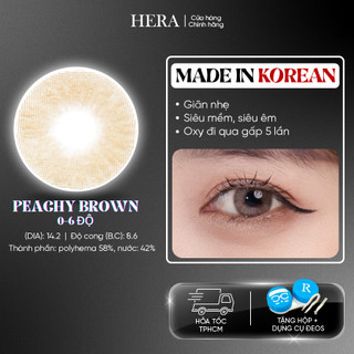 Kính Áp Tròng Hera Nâu Hồng Đào 0 - 6 Độ PEACHY BROWN Nhập Khẩu Hàn Quốc Lens Cận 6 Tháng