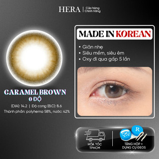 Kính Áp Tròng Hera Nâu Caramel Tự Nhiên Không Độ CARAMEL BROWN Nhập Khẩu Hàn Quốc Lens Không Cận 6 Tháng