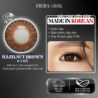 Kính Áp Tròng Hera Nâu Cam Viền Đậm 0 Độ HAZELNUT BROWN Nhập Khẩu Hàn Quốc Lens Không Cận 1 Ngày