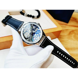 Đồng hồ nam hanboro by huboler 918 mặt tròn siz 42mm máy cơ dây da đen chính hãng