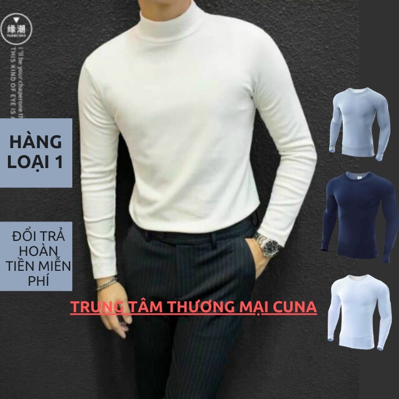 Áo Giữ Nhiệt Nam Áo Thun Nam Tay Dài Có Cổ Cao Lót Nỉ Cotton Thu Đông Giữ Ấm Thể Thao Cao Cấp Màu Tr