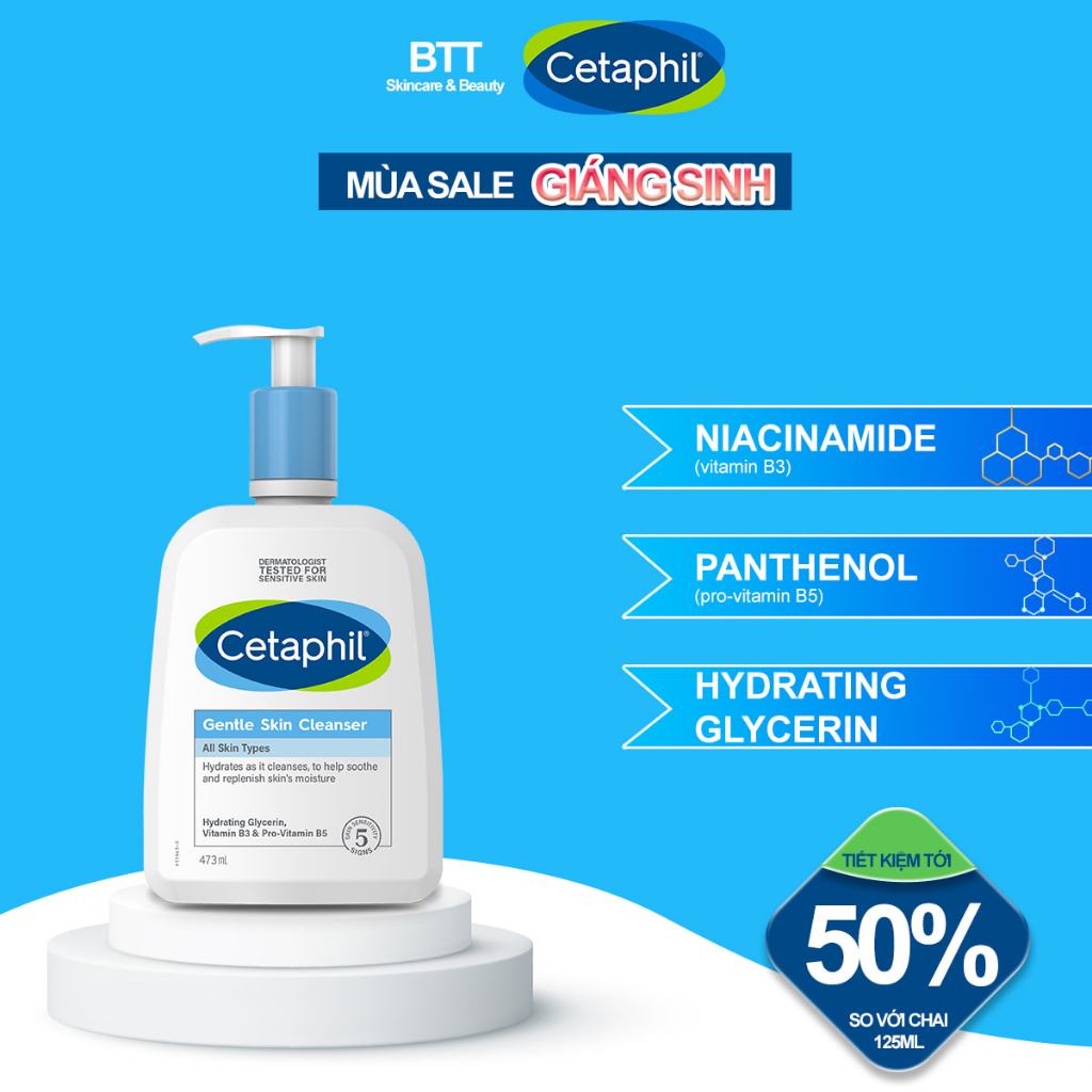 Sửa rửa mặt Cetaphil 500ml - 473ml Gentle Skin Cleanser dịu nhẹ cho da dầu và da nhạy cảm