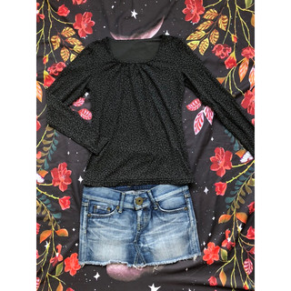 2HAND - ÁO THUN COTTON CỔ NHÚN TAY DÀI HOẠ TIẾT DA BEO MÀU XÁM ĐẬM NHẠT STYLE 90S Y2K