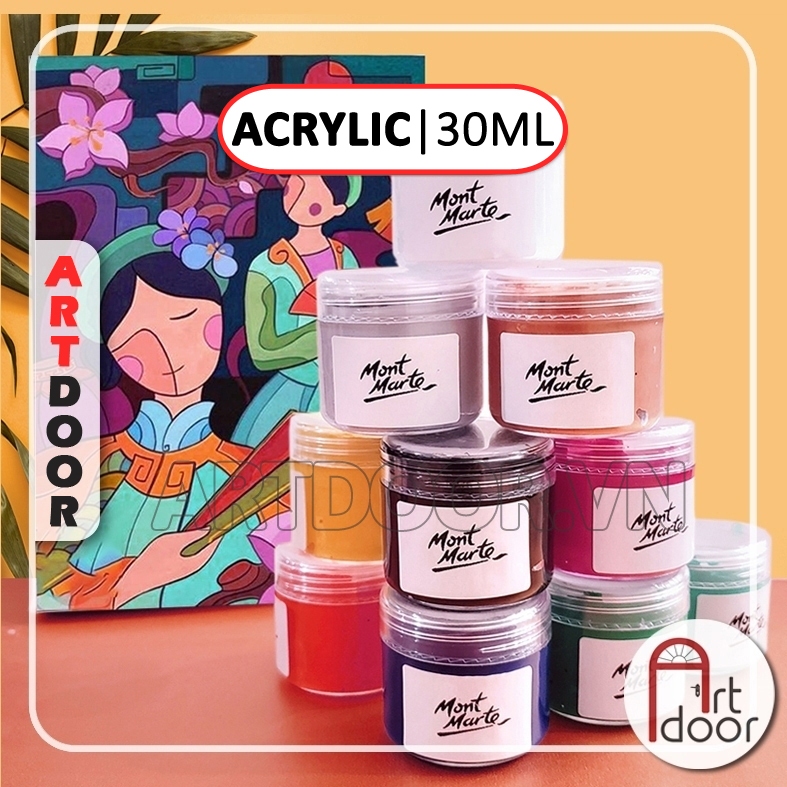 Màu vẽ Acrylic MONT MARTE Hũ (chiết 30ml) custom áo, vải, canvas, tô tượng, gỗ, kính, tranh số hóa