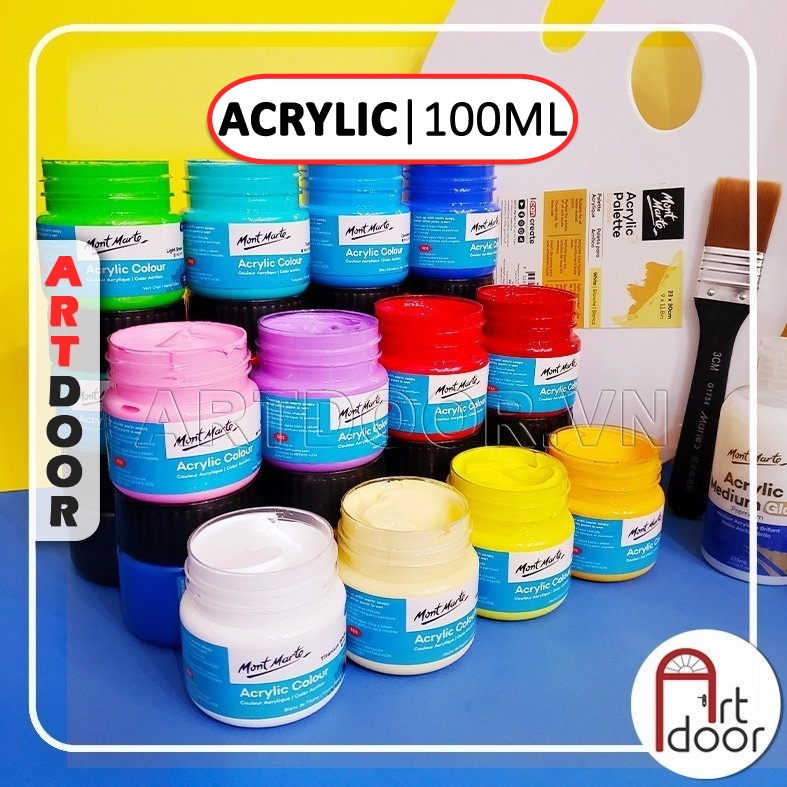 Màu vẽ Acrylic MONT MARTE Hũ (100ml) custom áo, vải, canvas, tô tượng, gỗ, kính, tranh số hóa