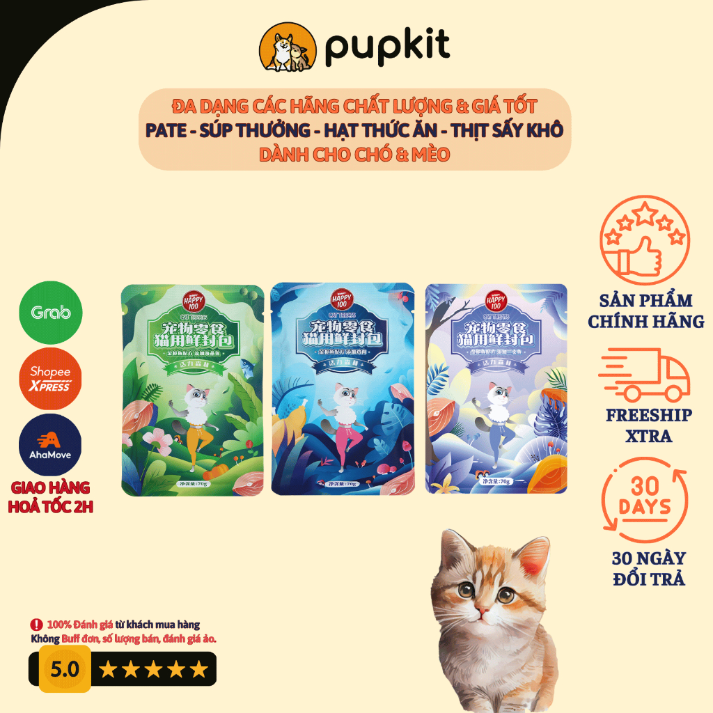 Pate Mèo Wanpy Happy 100 Forest Gói 70g 3 HƯƠNG VỊ MỚI HẤP DẪN