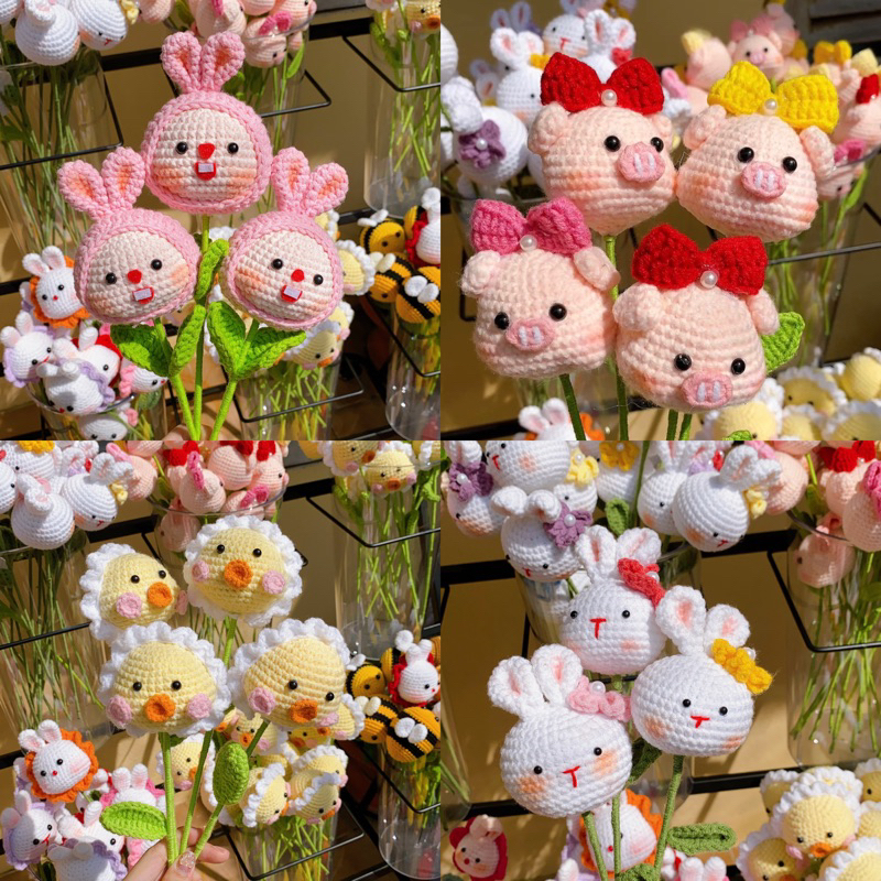 Hoa heo thỏ len móc Handmade - quà tặng dễ thương