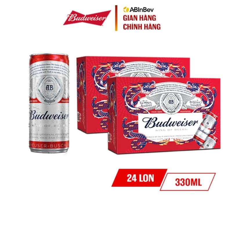 (hỏa tốc)Thùng 24 lon bia Budweiser 330ml×24 mẫu tết 2024