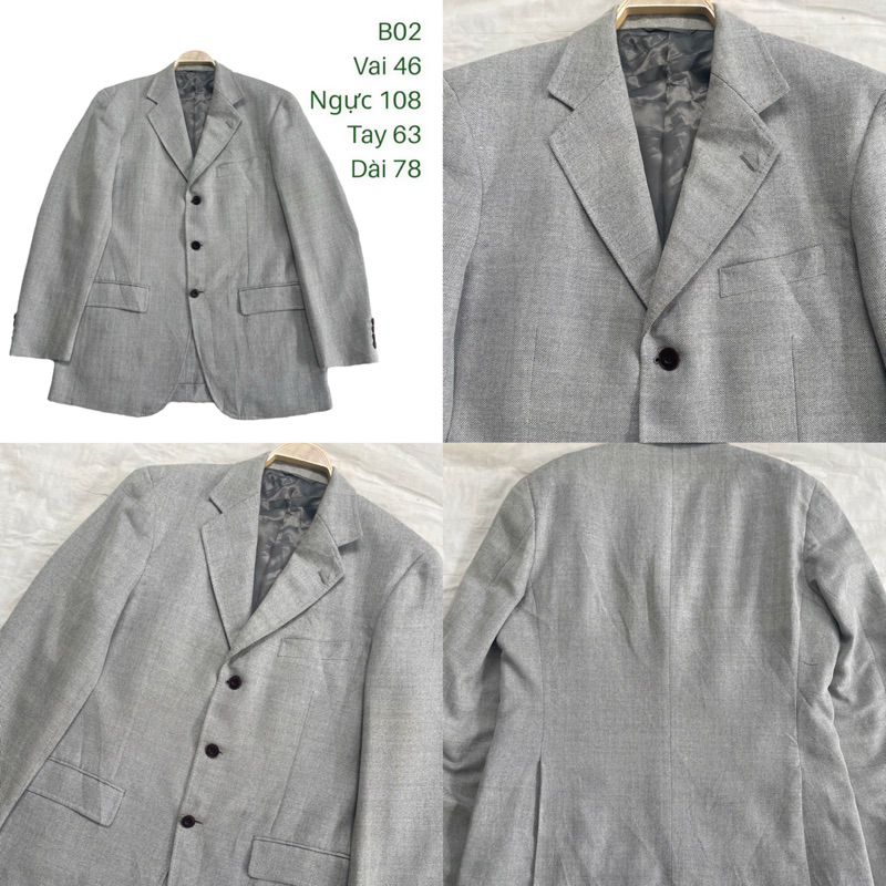 Áo khoác blazer menswear B02 có độn vai 3 cúc vân sọc xẻ sau chất dày dặn 2hand Nhật si ảnh thật