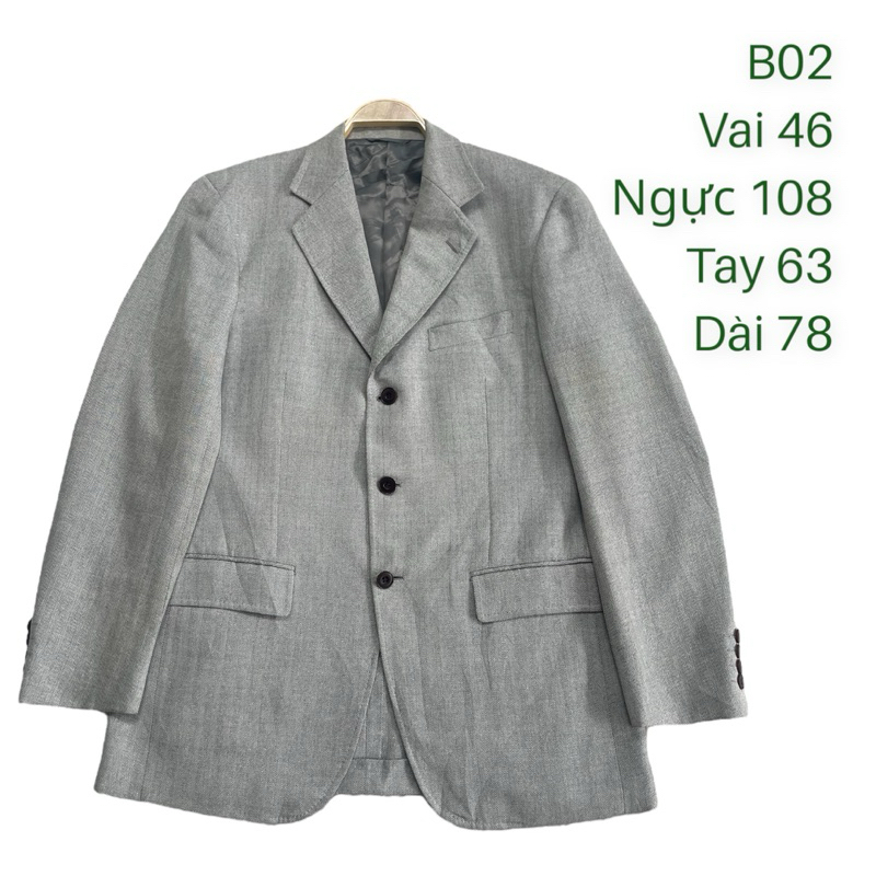 Áo khoác blazer menswear B02 có độn vai 3 cúc vân sọc xẻ sau chất dày dặn 2hand Nhật si ảnh thật