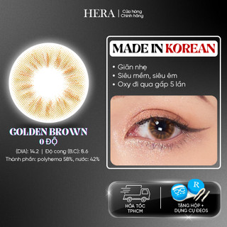Kính Áp Tròng Hera Nâu Hoàng Kim Không Độ GOLDEN BROWN Nhập Khẩu Hàn Quốc Lens Không Cận 6 Tháng