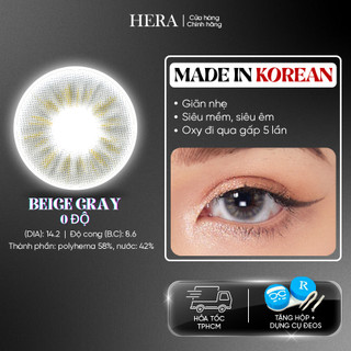 Kính Áp Tròng Hera Xám Be Vân Nổi Không Độ BEIGE GRAY Nhập Khẩu Hàn Quốc Lens Không Cận 6 Tháng
