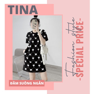 Đầm suông cao cấp chất cotton dày dặn co giãn bốn chiều, Đầm thun suông cổ tròn midi hai túi sườn siêu tiện lợi
