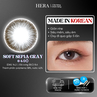 Kính Áp Tròng Hera Xám Thông Vân Nổi 0 - 6 Độ SOFT SEPIA GRAY Nhập Khẩu Hàn Quốc Lens Cận 6 Tháng