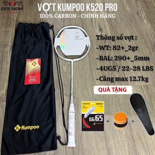 Vợt cầu lông kumpoo k520 pro căng sẵn 11kg khung carbon + tặng cuốn cán và bao đựng vợt