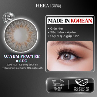 Kính Áp Tròng Hera Xám Nâu Ấm 0 - 6 Độ WARM PEWTER Nhập Khẩu Hàn Quốc Lens Cận 1 Ngày