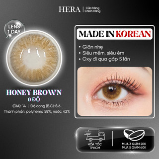 Kính Áp Tròng Hera Nâu Mật Ong Không Độ HONEY BROWN Nhập Khẩu Hàn Quốc Lens Không Cận 1 Ngày