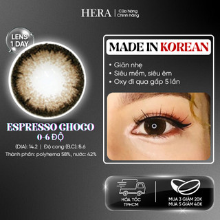 Kính Áp Tròng Hera Nâu Choco Viền Đen 0 - 6 Độ ESPRESSO CHOCO Nhập Khẩu Hàn Quốc Lens Cận 1 Ngày