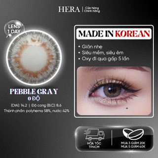 Kính Áp Tròng Hera Xám Sữa Trong Trẻo Không Độ PEBBLE GRAY Nhập Khẩu Hàn Quốc Lens Không Cận 1 Ngày