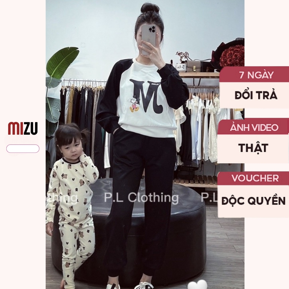 Set Nỉ Bông In Chuột Mickey Siêu Ấm - Bộ Dài Tay Phối Quần Dài Chun Điều Chỉnh Co Giãn - Vải Nỉ Thu Đông Bigsize MIZU