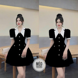 Đầm nhung cổ nơ nút vàng thiết kế sành điệu cực sang chảnh cho nàng dự tiệc