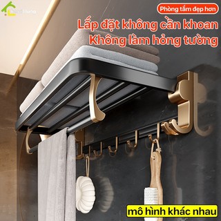 Kệ máng khăn SALAY, Giàn vắt khăn đa năng có móc treo quần áo, không cần khoan, Giá Đựng Đồ Kim Loại