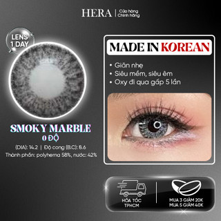 Kính Áp Tròng Hera Không Độ Màu Xám Vân Đá Khói SMOKY MARBLE Nhập Khẩu Hàn Quốc Lens Không Cận 1 Ngày
