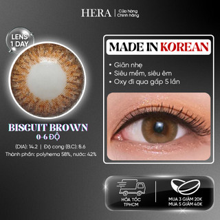 Kính Áp Tròng Hera Nâu Ánh Vàng Có Viền 0 - 6 Độ BISCUIT BROWN Nhập Khẩu Hàn Quốc Lens Cận 1 Ngày