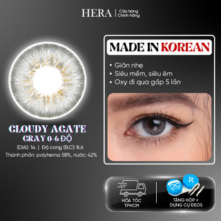 Kính Áp Tròng Hera Xám Vân Mây Trong Trẻo Không Độ CLOUDY AGATE GRAY Nhập Khẩu Hàn Quốc Lens Không Cận 6 Tháng
