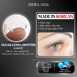 Lens Cận Trong Suốt 1 - 10 Độ Hera Lens Kính Áp Tròng Có Độ Hàn Quốc Dùng 6 Tháng Tặng Khay Lens
