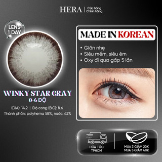 Lens Hera Xám Sao Viền Đen 0-6 Độ WINKY STAR GRAY Nhập Khẩu Hàn Quốc Kính Áp Tròng Cận 1 Ngày