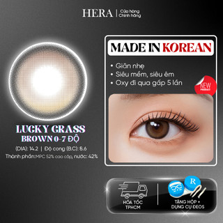 Lens Hera Nâu Cỏ May 0-7 Độ LUCKY GRASS BROWN Nhập Khẩu Hàn Quốc Kính Áp Tròng Cận 6 Tháng