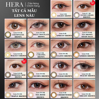 Kính Áp Tròng Hera Nâu Vân Cam Viền Đen Không Độ HAZEL BROWN Nhập Khẩu Hàn Quốc Lens Không Cận 6 Tháng