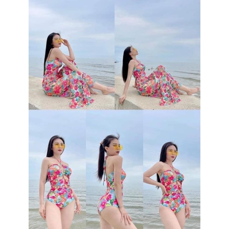 Bikini liền thân cột dây kèm chân váy von cùng họa tiết BKN055 | BigBuy360 - bigbuy360.vn