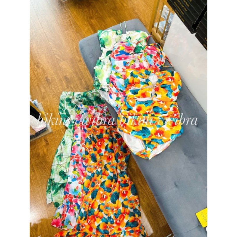 Bikini liền thân cột dây kèm chân váy von cùng họa tiết BKN055 | BigBuy360 - bigbuy360.vn