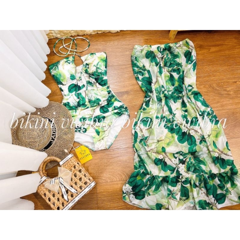 Bikini liền thân cột dây kèm chân váy von cùng họa tiết BKN055 | BigBuy360 - bigbuy360.vn