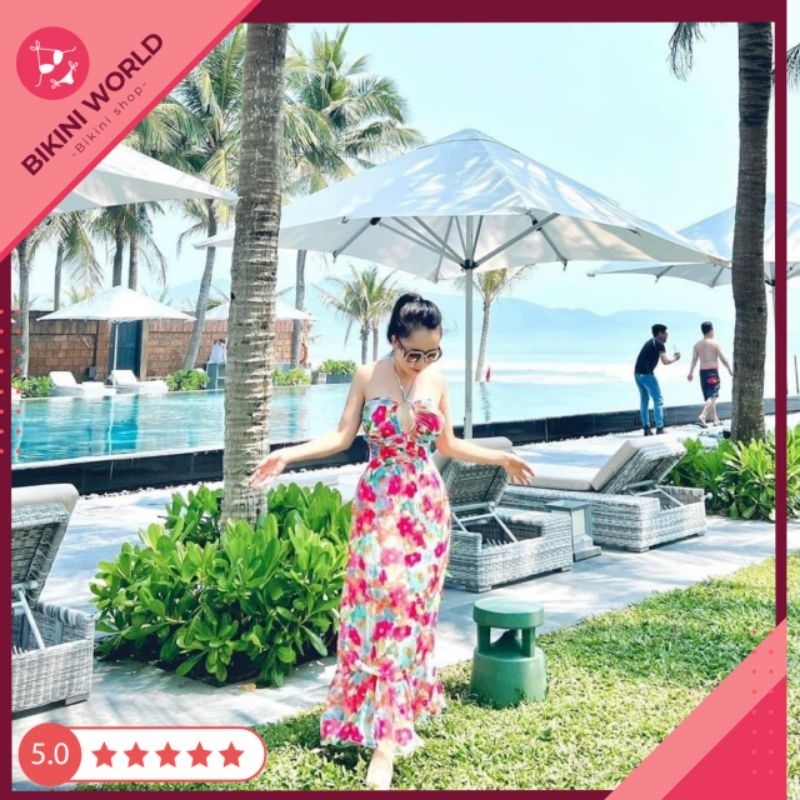 Bikini liền thân cột dây kèm chân váy von cùng họa tiết BKN055 | BigBuy360 - bigbuy360.vn
