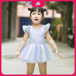 Fkids váy múa ballet sát nách, đầm múa bale sát nách màu trắng cho bé gái