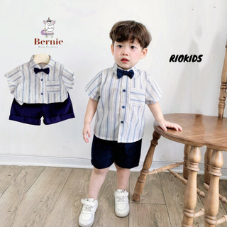 [8-22kg] Bộ sơ mi kẻ quần đùi công tử BERNIE, quần áo bé trai đi chơi, đi tiệc kèm nơ BE125