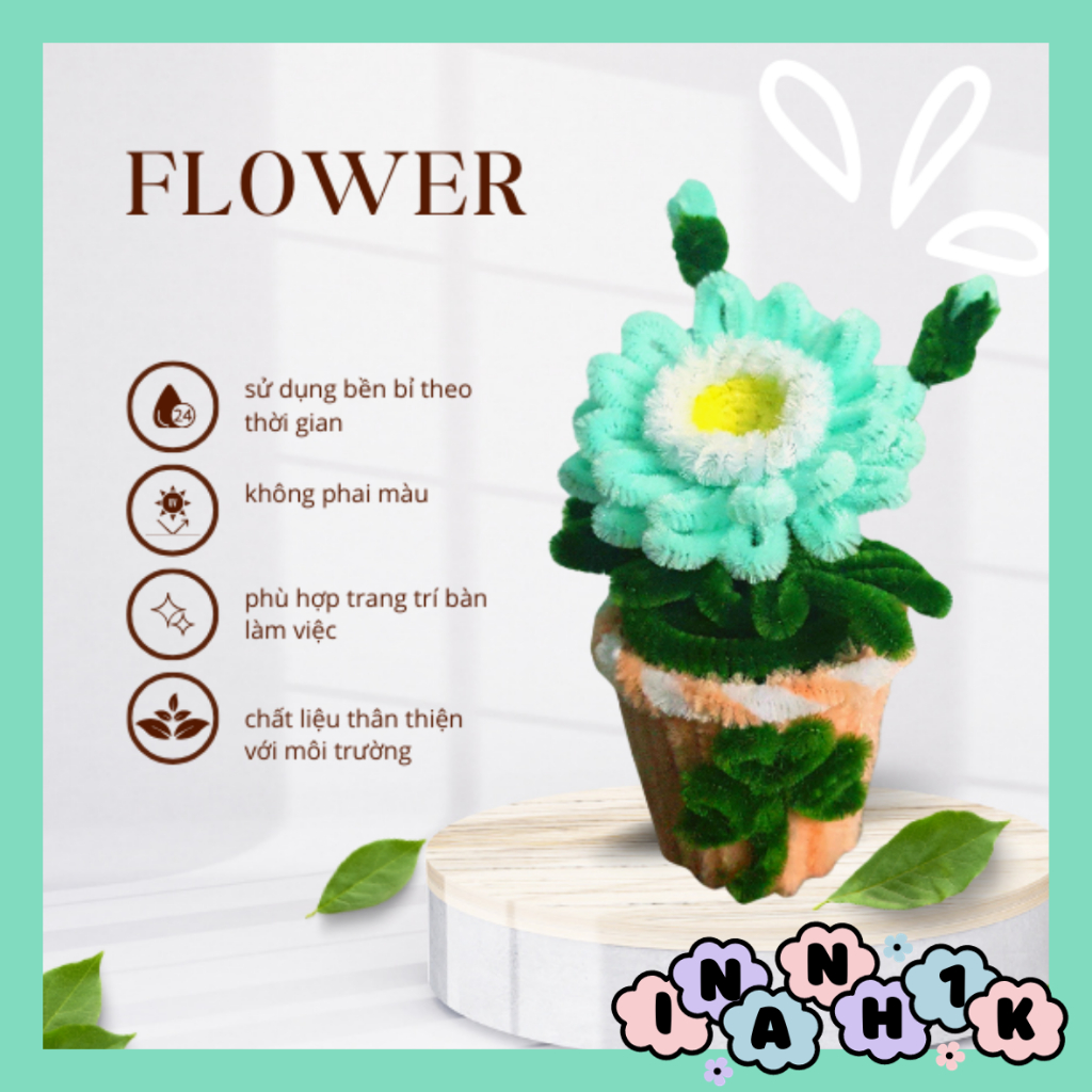 Chậu hoa kẽm nhung siêu xinh trang trí bàn làm việc