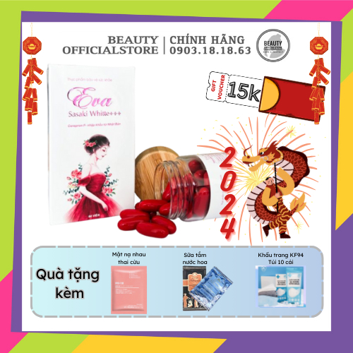 Viên uống trắng da Eva Sasaki White+++ Thơm cơ thể, chống nắng 60 viên