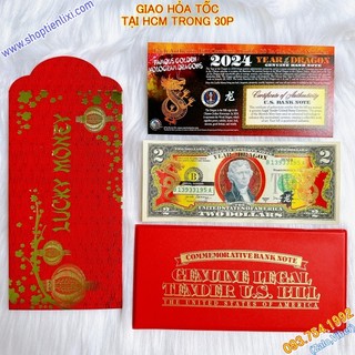 2 USD Mạ Vàng Con Rồng 2024 - Tờ 2 Đô Tuổi Rồng - Lì Xì Tết 2024