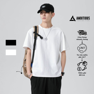 Áo Thun Trơn Tay Lỡ Nam Nữ Unisex From Rộng Chất Liệu Cotton Mềm Mịn 2 Màu Đen Trắng Có Tại Ambitious Store