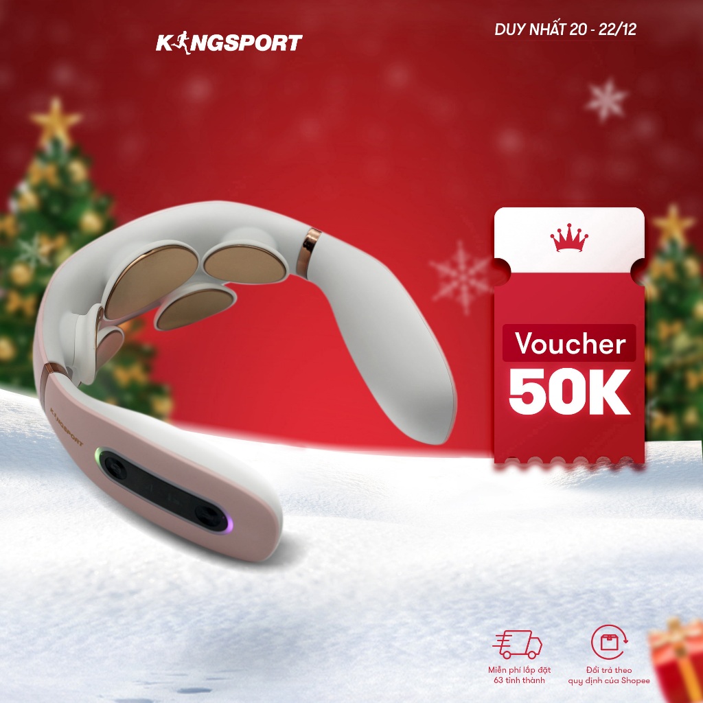 Máy massage cổ hồng ngoại 3D KINGSPORT (NM01) thiết kế công thái học hiện đại, 5 bài massage tùy chọn với 16 cường độ li