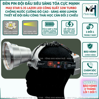 Đèn đội đầu siêu sáng tỏa rộng MAX STAR S35 sạc dự phòng chống nước IPX7 độ sáng 4000 Lumen