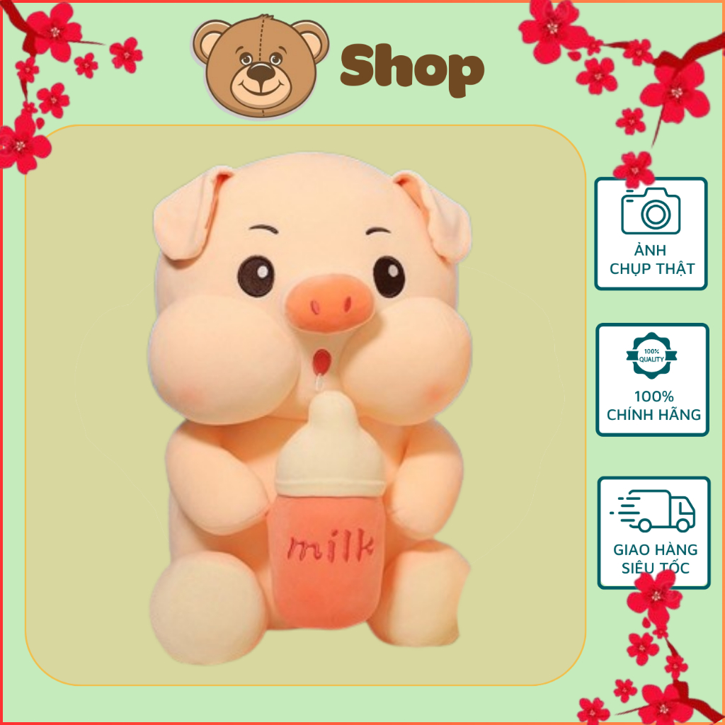 Gấu Bông Heo Ôm Bình Sữa Mềm Mại Dễ Thương Size 30cm Làm Quà Tặng Trang Trí Gấu Ôm